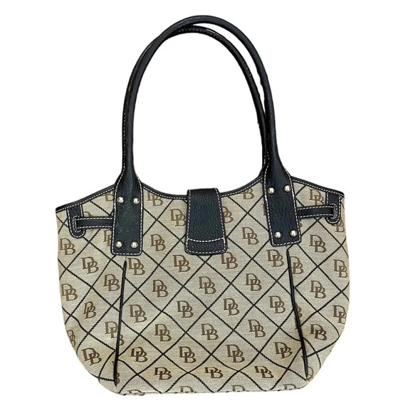 Vintage Dooney & Bourke Brown and Tan Tulip Satchel Logo Purse/Bag w/Lock Strap - Picture 2 of 13